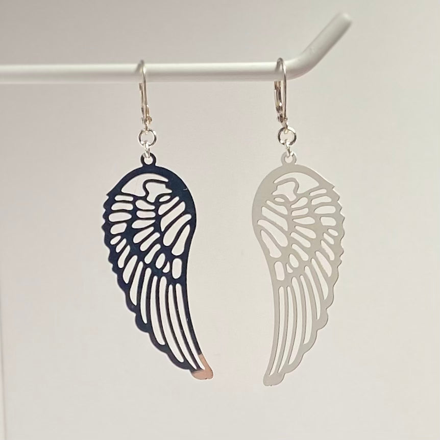 Silver Cherub Wings Engraved Earrings