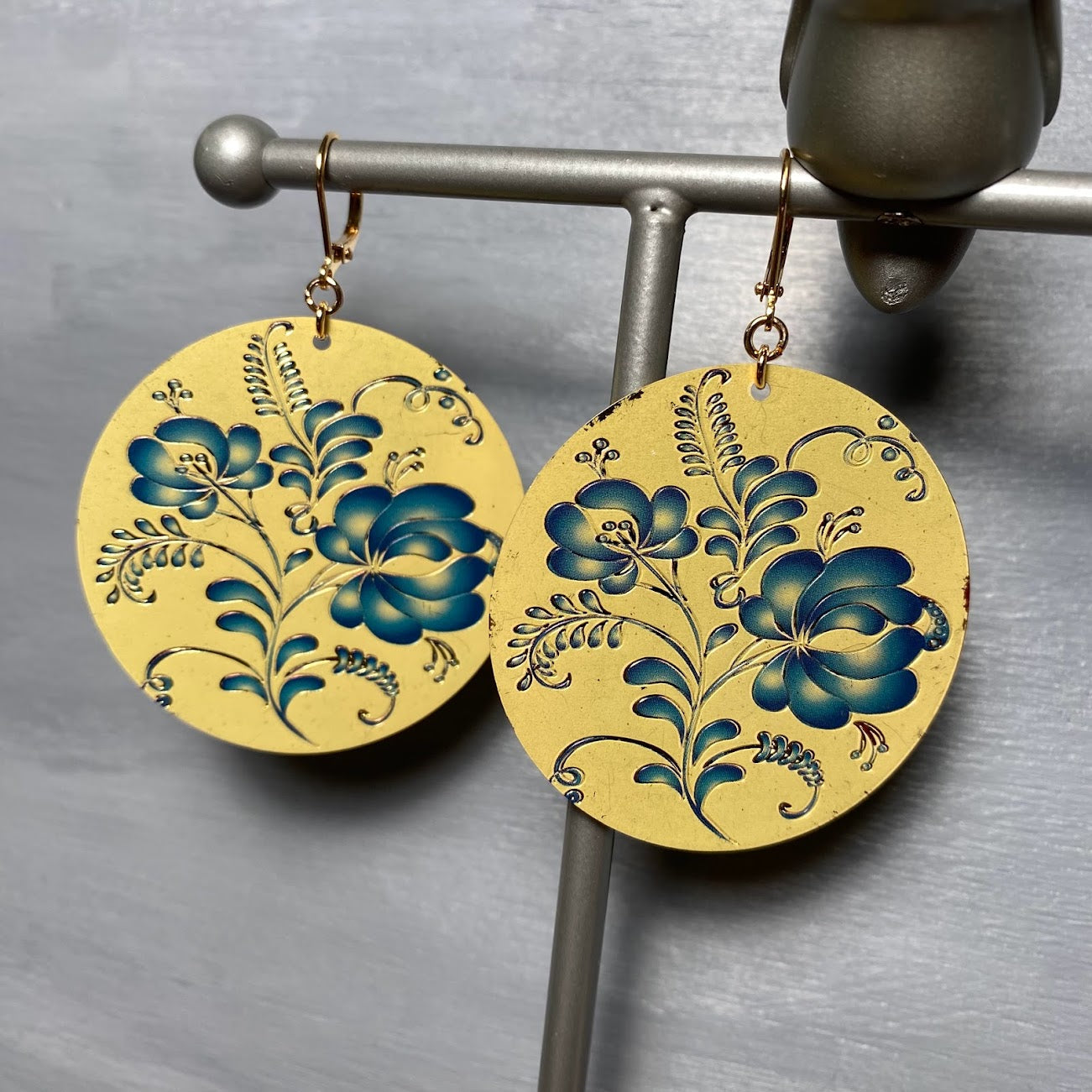 Vintage Delphinium Engraved Earrings