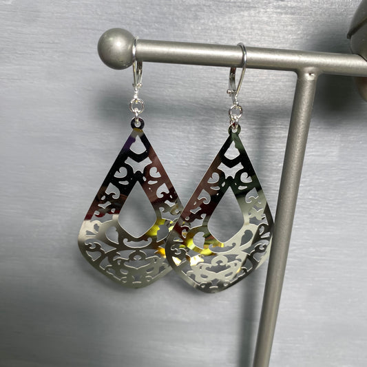 Silver Filigree Drops Engraved Earrings