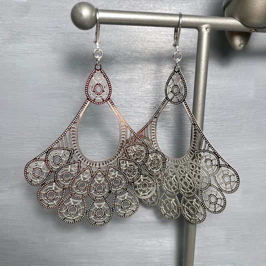 Peacock's Tail Engraved Earrings