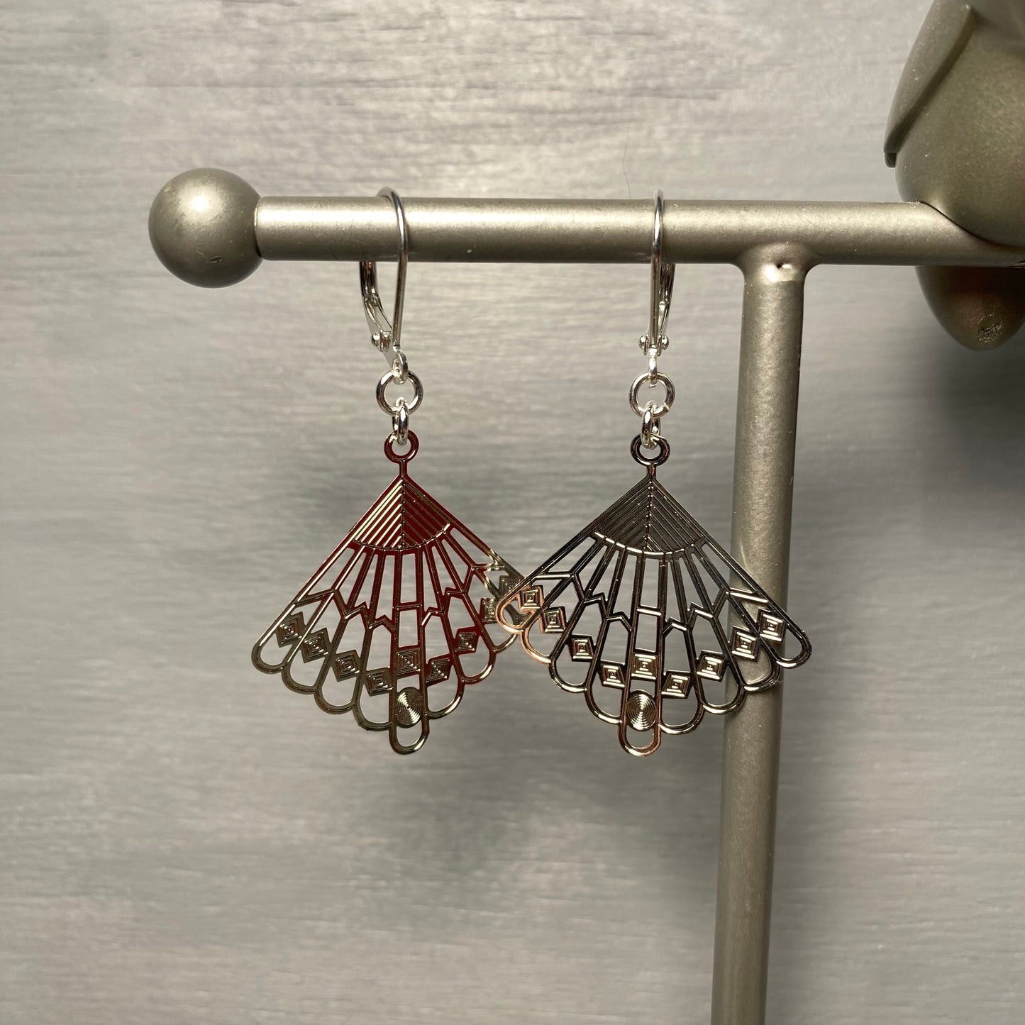 Silver Fan Engraved Earrings