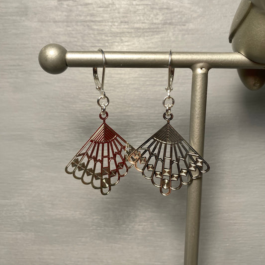 Silver Fan Engraved Earrings