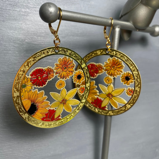 Sunflower Bouquet Engraved Earrings