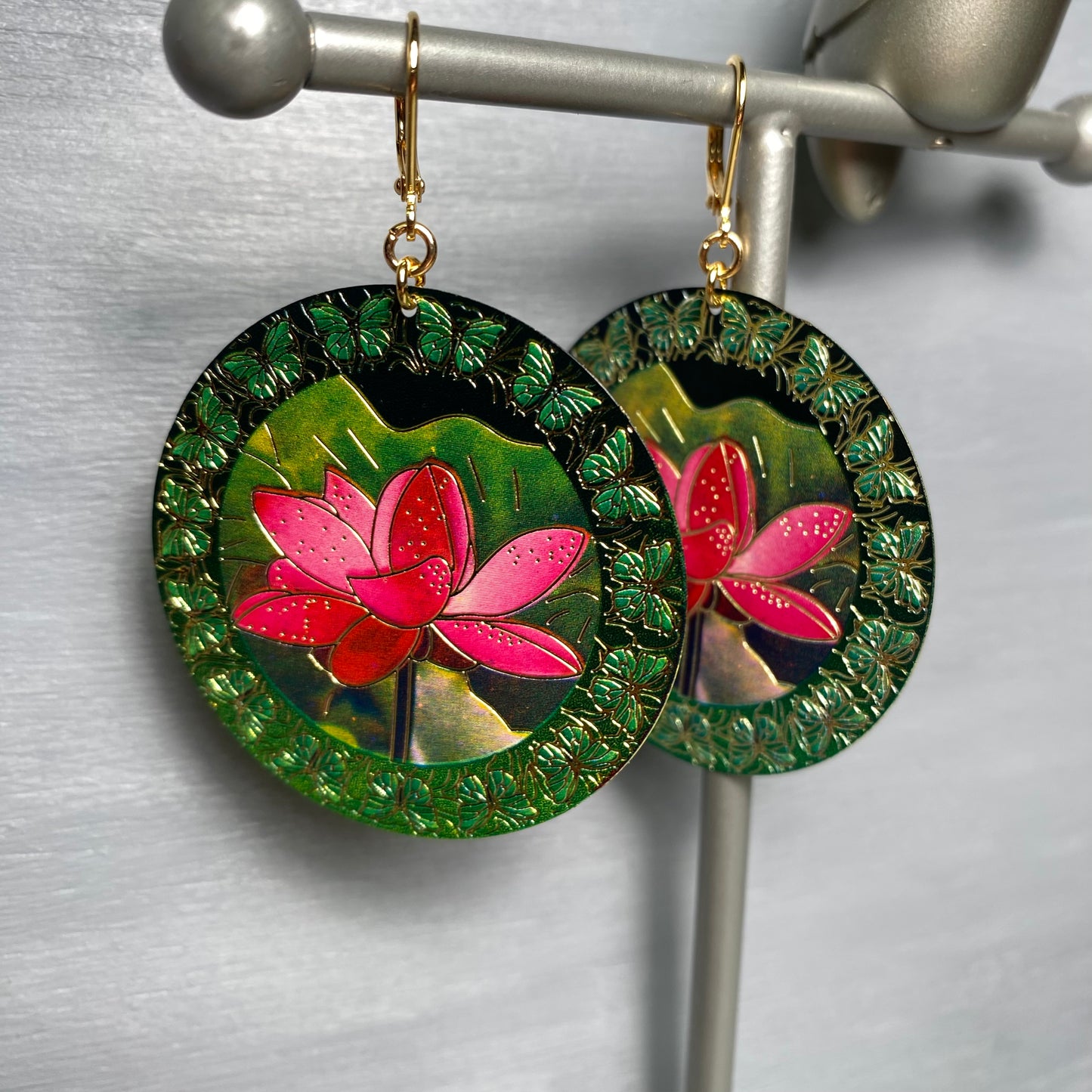 Butterflies and Lotus Engraved Earrings