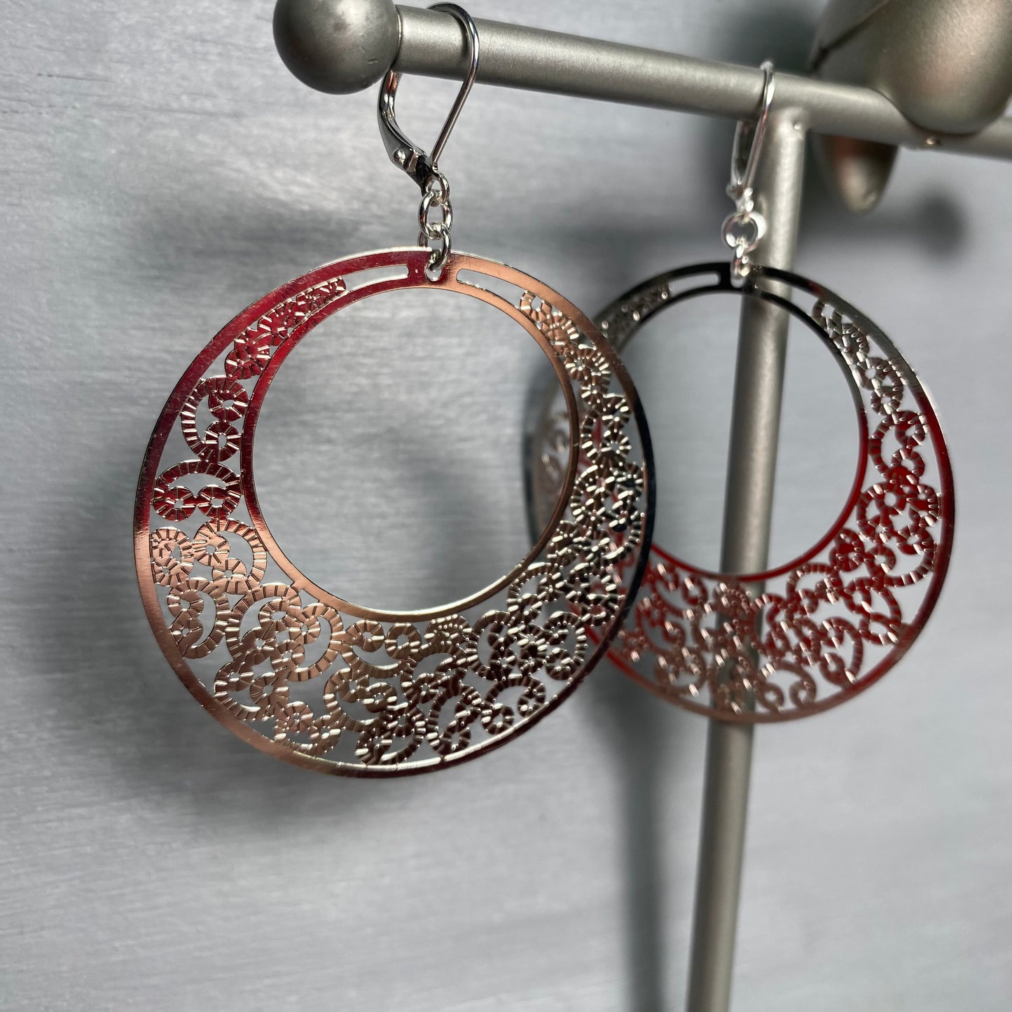 Silver Spiral Hoops Engraved Earrings