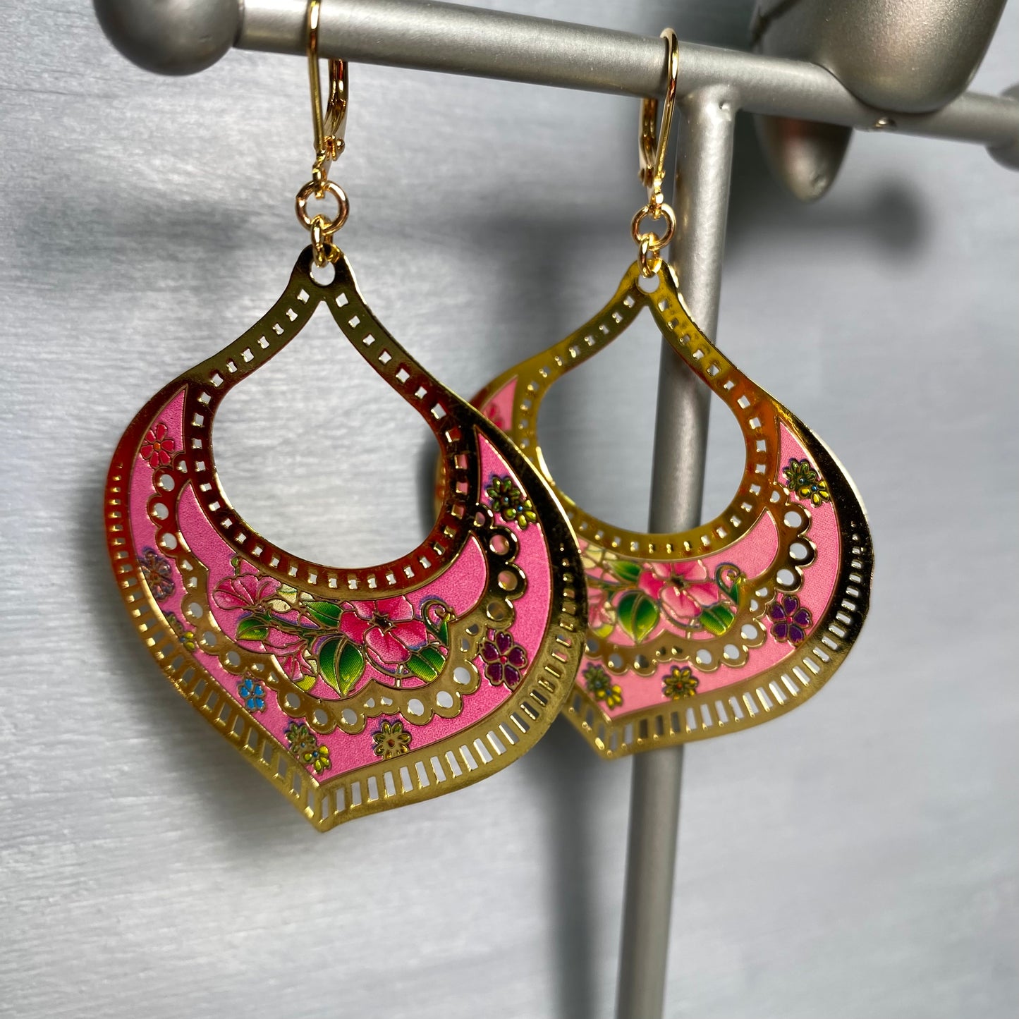 Rangoli Cherry Blossom Engraved Earrings