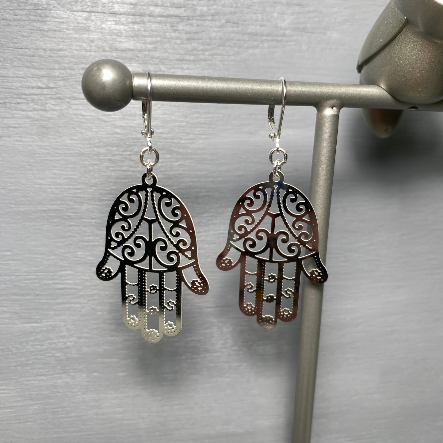 Silver Hamsa Engraved Earrings