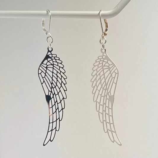 Silver Angel Wings Engraved Earrings