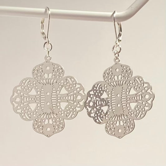 Silver Primrose Engraved Earrings