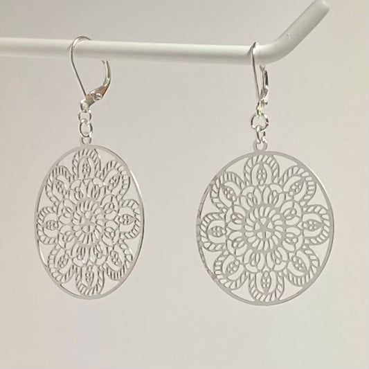 Silver Carnation Engraved Earrings
