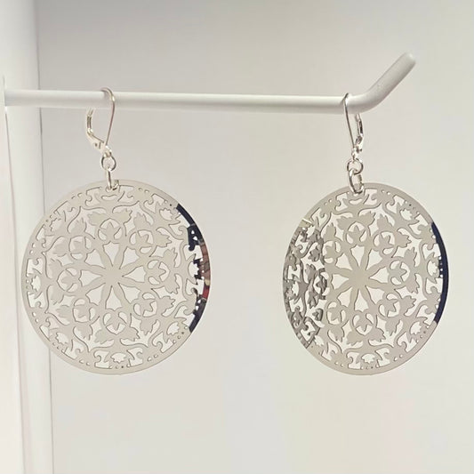 Silver Mandala Engraved Earrings