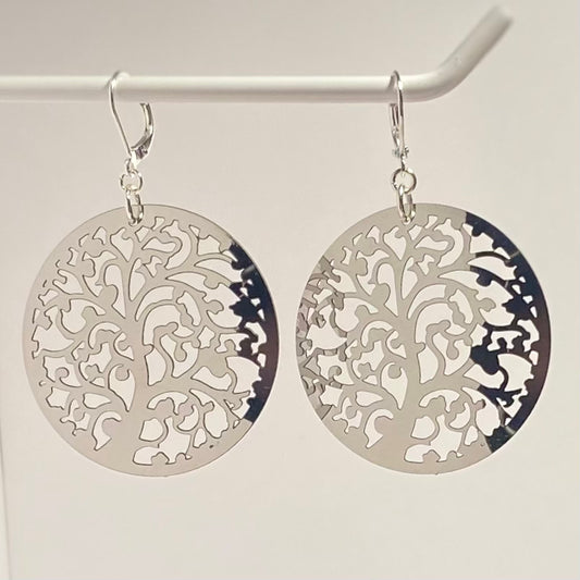 Silver Tree Engraved Earrings
