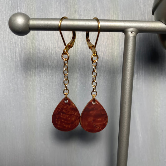 Teardrop Maroon & Gold Charm Earrings